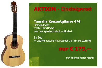 AKTION - Einsteigerset   Yamaha Konzertgitarre 4/4 Fichtendecke matte Oberfläche von uns spieltechnisch optimiert  Im Set+ Gitarrentasche mit stabiler 10 mm Polsterung             nur € 175,--       nur solange Vorrat reicht!