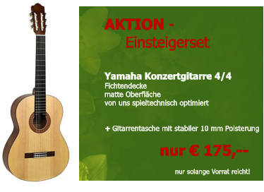 AKTION - Einsteigerset   Yamaha Konzertgitarre 4/4 Fichtendecke matte Oberfläche von uns spieltechnisch optimiert   + Gitarrentasche mit stabiler 10 mm Polsterung             nur € 175,--       nur solange Vorrat reicht!