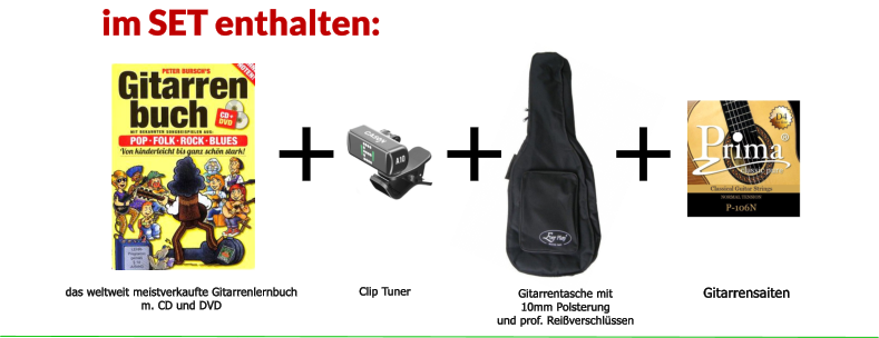 + + + das weltweit meistverkaufte Gitarrenlernbuch m. CD und DVD Clip Tuner Gitarrentasche mit  10mm Polsterung  und prof. Rei�verschl�ssen im SET enthalten: Gitarrensaiten